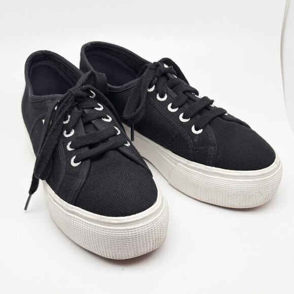 Superga Women’s /  Unisex Black Canvas Platform Sneaker Size 37.5 US 5.5 - Picture 2 of 10